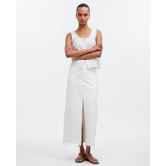 NWT Madewell The Rilee Denim Midi Skirt In Tile White Size 33 - Picture 1 of 8